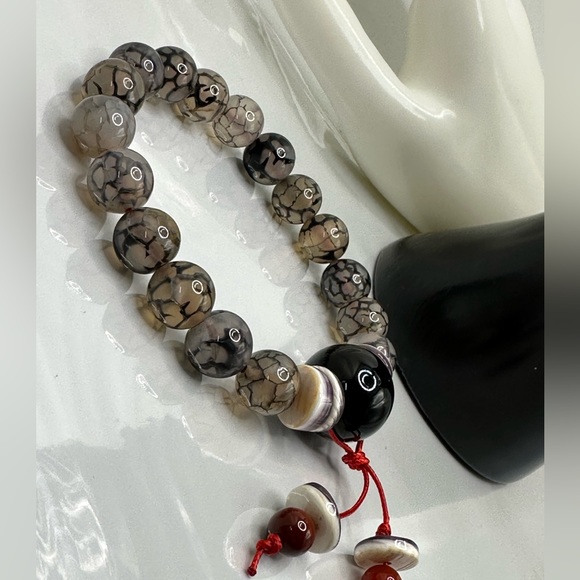 DRAGONS VEINS + ONYX NATURAL STONES BRACELET size 7.5” - Picture 9 of 13